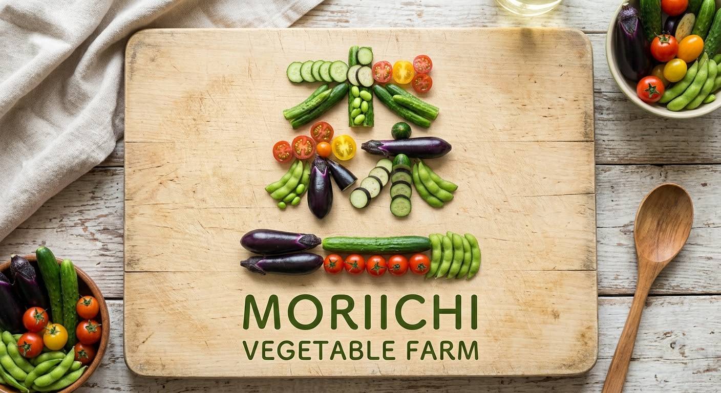 まな板の上に野菜を並べて「森一」の字を作った写真